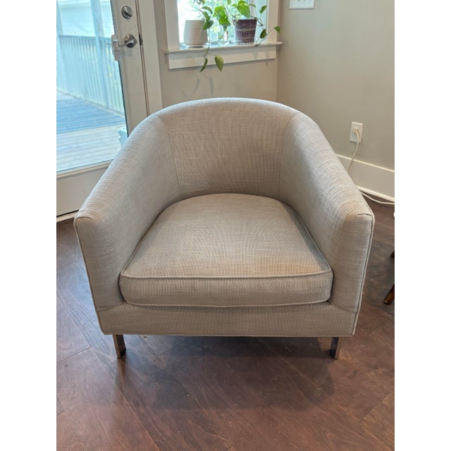 Restoration Hardware Reginald Chair in an Italian Gray Weave and Chrome Base For Sale - Image 11 of 11