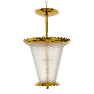 1960s Italian Brass and Frosted Glass Lanterns For Sale