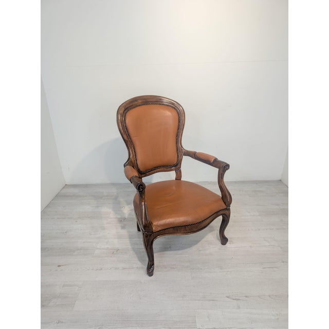 Vintage Chippendale Armchair in Genuine Leather, 1975 For Sale - Image 4 of 14