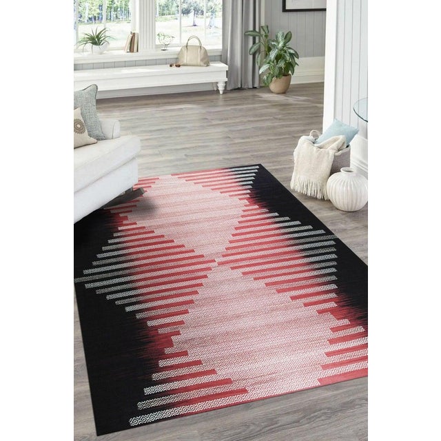 Textile 8x10 Black Flat Weave Wool Hourglass Motif Geometric Modern Carpet Rug For Sale - Image 7 of 10