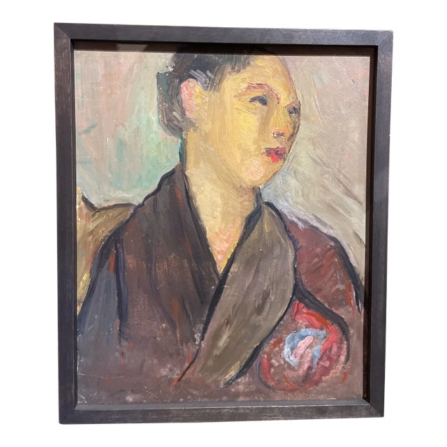 Circa 1940s French Expressionist Portrait Painting of a Woman, Framed For Sale