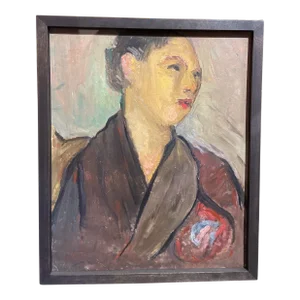 Circa 1940s French Expressionist Portrait Painting of a Woman, Framed