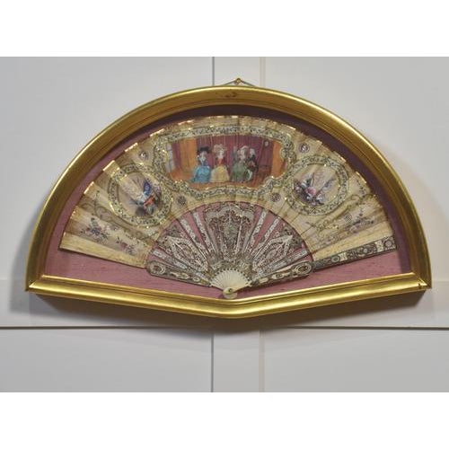 Metal Framed Brisé Fan with Hand-Painted Courtly Scene For Sale - Image 7 of 7