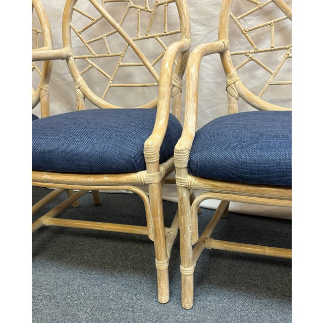Vintage McGuire Style Cracked Ice Rattan and Rawhide Chairs- Set of 4 For Sale - Image 15 of 15