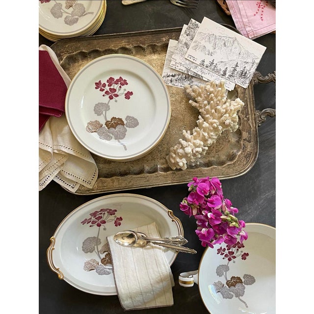 Noritake Vintage Noritake Geranium Burgundy and Gray 10” Dinner Plates - Set of Nine (9) For Sale - Image 4 of 9