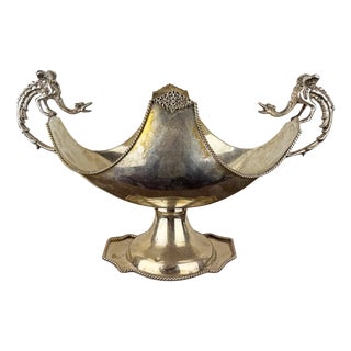 Antique Italian Silver-Plated Centerpiece Bowl with Dragon Handles, 1930s For Sale