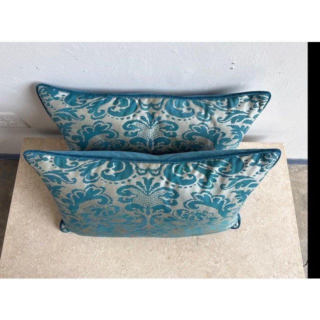 Teal Pair of Fortuny Textile Pillows For Sale - Image 8 of 8