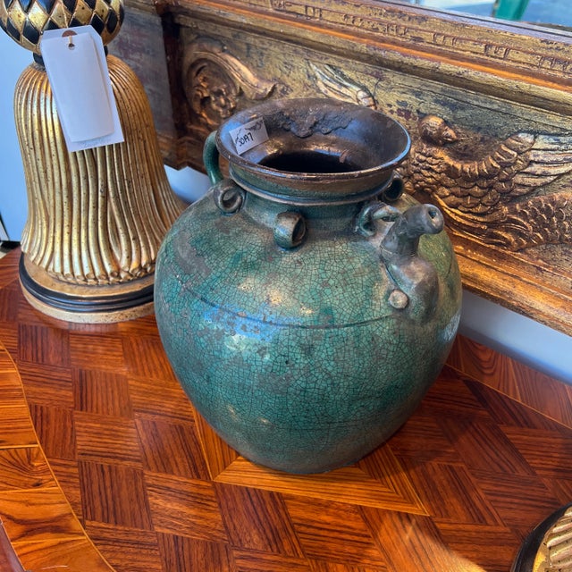 Green 1970s Italian Green Ceramic Vase For Sale - Image 8 of 13