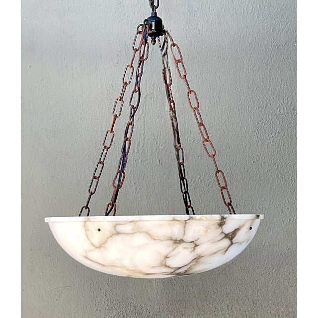 Vintage Alabaster Bowl Pendant Light For Sale - Image 10 of 12