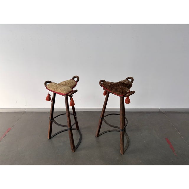 Vintage Brutalist Marbella Stools attributed to Sergio Rodrigues, 1970s, Set of 2, in Worn conditions. Designed 1970 to...