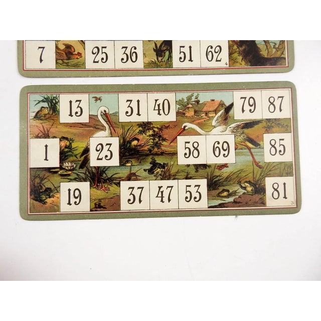 Shabby Chic Antique Lithograph Lotto Game Cards Storks & Wolf - Set of 3 For Sale - Image 3 of 6