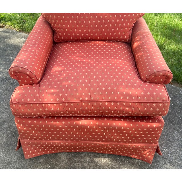 Henredon Lounge Chair Traditional Skirted Terracotta Fleur De Lis Armchair 90s For Sale In Philadelphia - Image 6 of 13