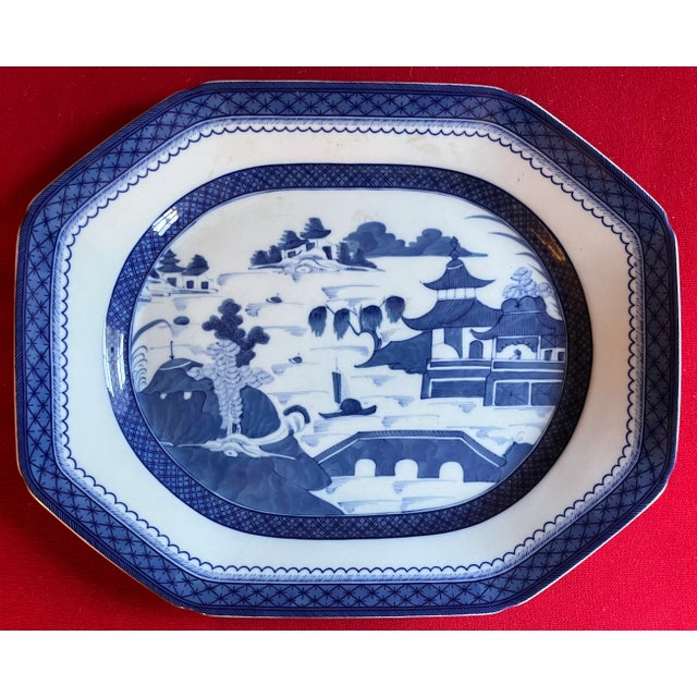 Blue Large 17" Chinese Export Blue & White Canton Platter by Mottahedeh for Historic Charleston For Sale - Image 8 of 8