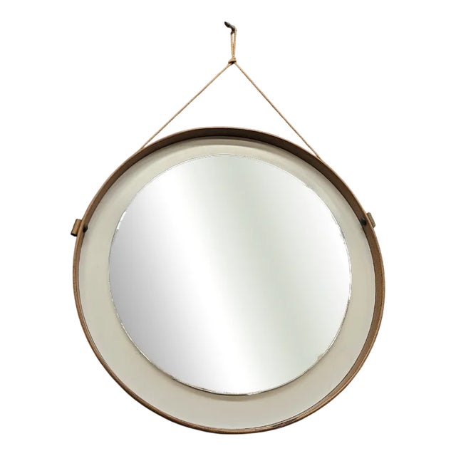 Vintage Round Wall Mirror in PVC and Eco-Leather, 1970 For Sale