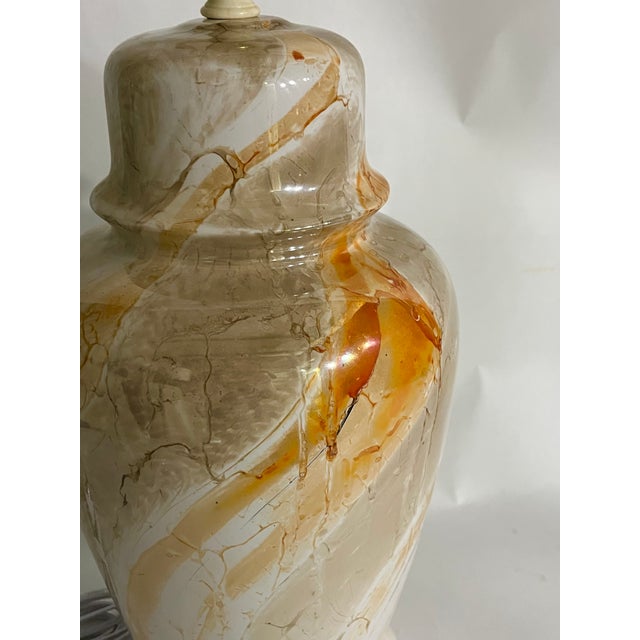 Vintage Orange and Cream Marbleized Ceramic Baluster Form Lamp For Sale - Image 15 of 15
