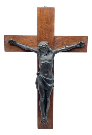 Vintage Crucifix in Bronze on Oak, 1920s