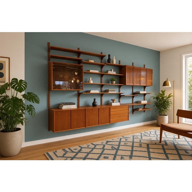 Brown Large Wall-Mounted Shelving System in Teak by Poul Cadovius for Cado, 1960s For Sale - Image 8 of 18