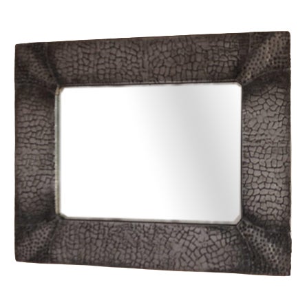 Vintage Embossed Pewter Mirror For Sale