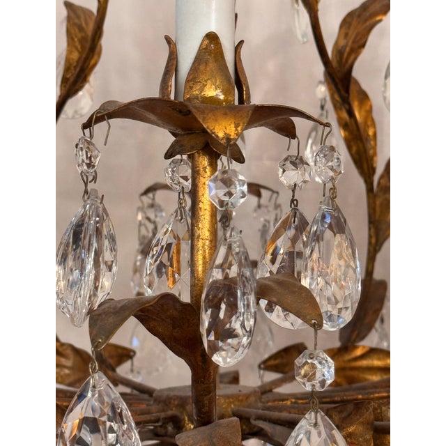 Gold Vintage Italian Gilt Tole Crystal Chandelier For Sale - Image 8 of 12