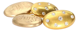 Pair of 18k Yellow Gold Cufflinks With Seven Diamond Accents on Each