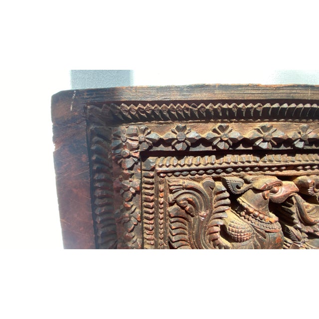 Brown Mid-Century Collected South Indian Teak Architectural Door Lintel Relief Panel – 30" For Sale - Image 8 of 16
