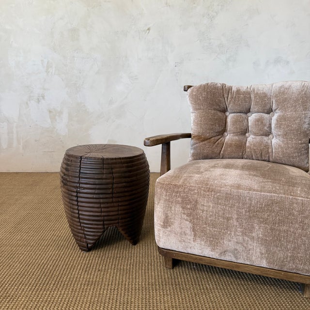 Carved Walnut Fluted Side Table – Sculptural Artisan Design For Sale In Los Angeles - Image 6 of 6
