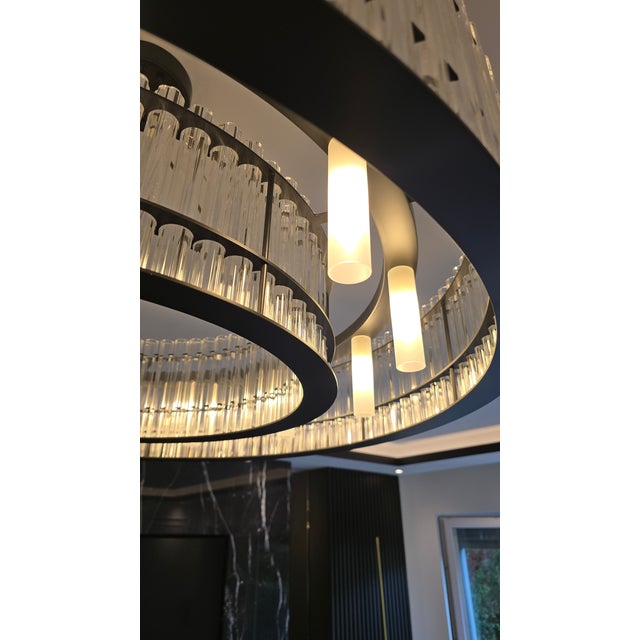 Metal Modern Contemporary Glass Rod Chandelier Black Modern Ceiling Light Chandelier For Sale - Image 7 of 14