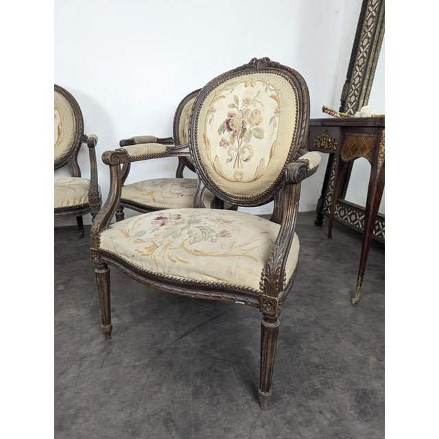 Louis XVI Style Sofa, Armchairs and Chairs in Aubusson Tapestry, Set of 5 For Sale - Image 12 of 18