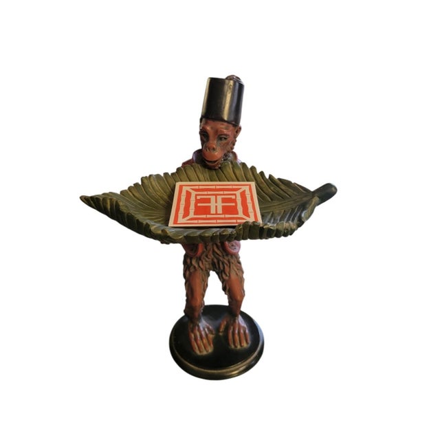Red Vintage Monkey Butler Palm Beach Regency Style Catchall Card Holder For Sale - Image 8 of 10