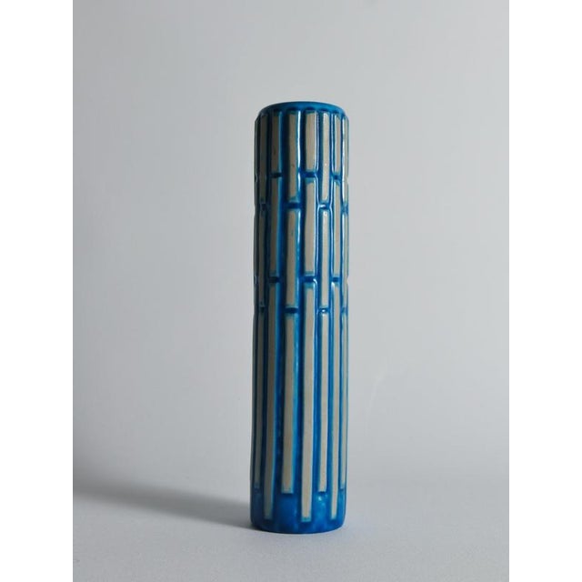 Tall Slender Blue Ceramic Cylinder Vase by Carl-Harry Stålhane for Rörstrand, 1960s For Sale - Image 10 of 18