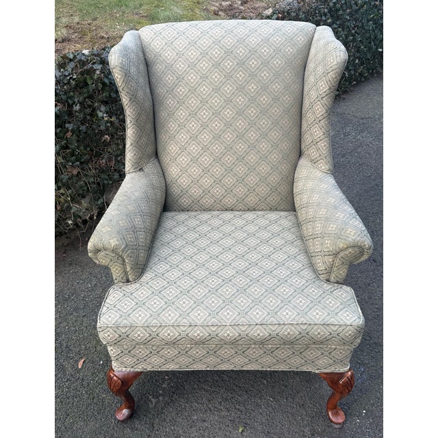 Traditional Vintage Georgian Style Upholstered Wingback Chairs - A Pair For Sale - Image 3 of 10