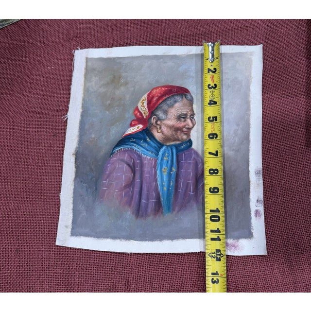Oil Painting 1950s Loose Colorful Old Lady From Italy For Sale - Image 4 of 5