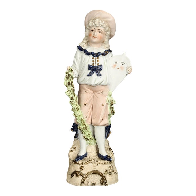 1870's German Bisque Porcelain Figurine of Boy With Flying Kite by Pm&m Porzellanfabrik Unger, Schneider and Cie For Sale