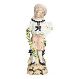 1870's German Bisque Porcelain Figurine of Boy With Flying Kite by Pm&m Porzellanfabrik Unger, Schneider and Cie