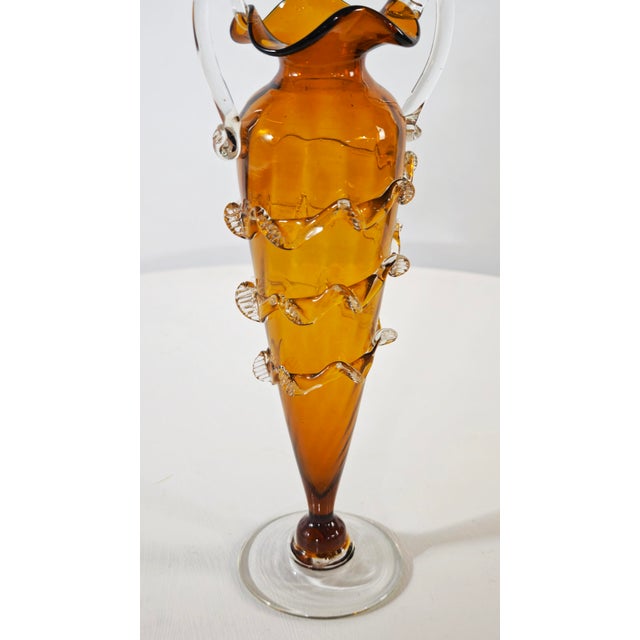 Mid-Century Modern Two-Handled Amber Murano Glass Vase, Italy, 1950s For Sale - Image 11 of 18