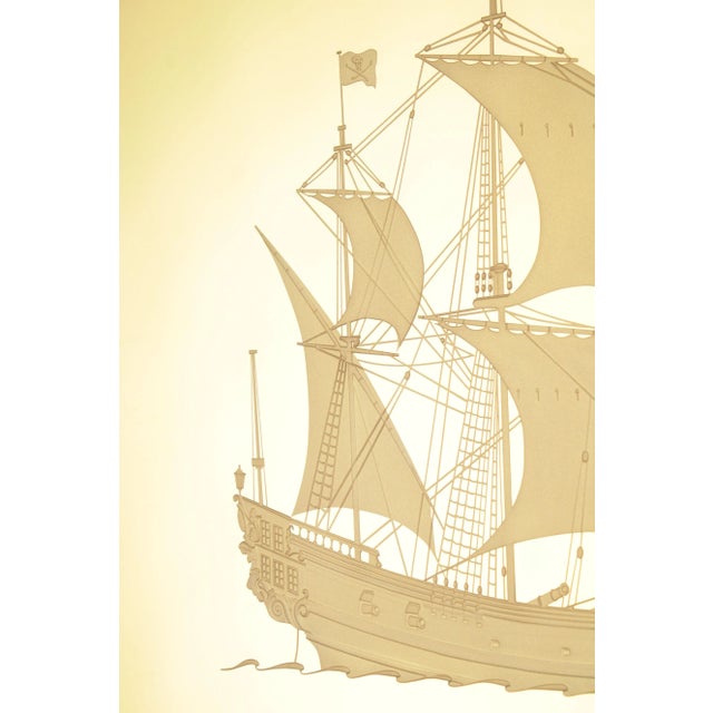 Vintage Gilt Frame Etched Masted Ship Wall Mirror For Sale - Image 9 of 13