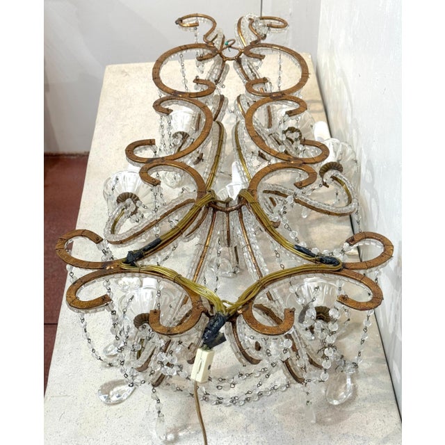 Large Pair of Maria Theresa Style Crystal 7-Light Wall Sconces, Italy Circa 1950 For Sale - Image 10 of 18