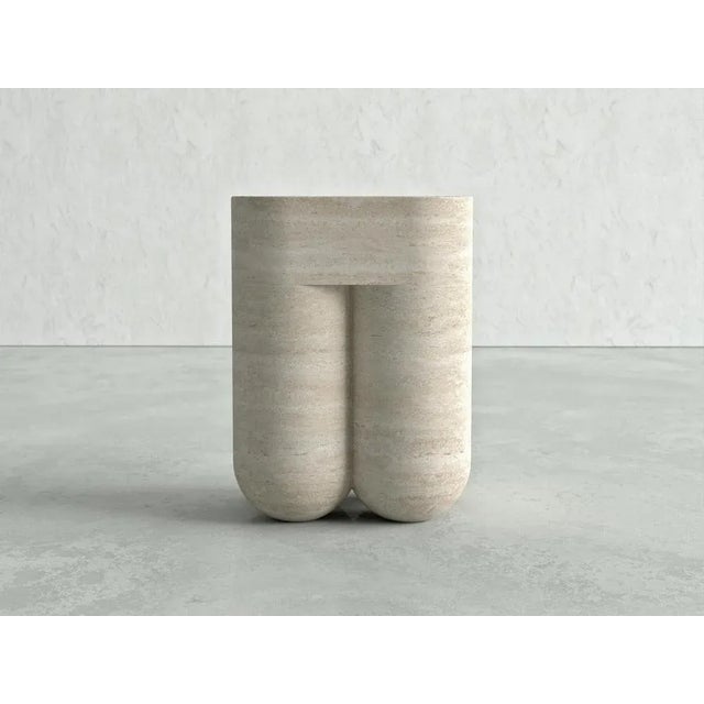 Chunky Classic Travertine Side Table & Stool by Etamorph For Sale - Image 6 of 8