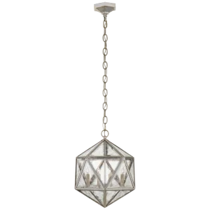 Chapman & Myers for Visual Comfort Signature Zeno Medium 18 Facet Hedron Lantern in Burnished Silver Leaf with Antique Mirror