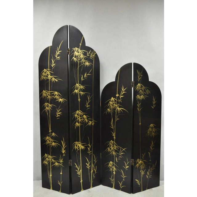 Decorator Chinoiserie Black Lacquer Oriental Painted 4 Panel Room Divider Screen For Sale - Image 9 of 16