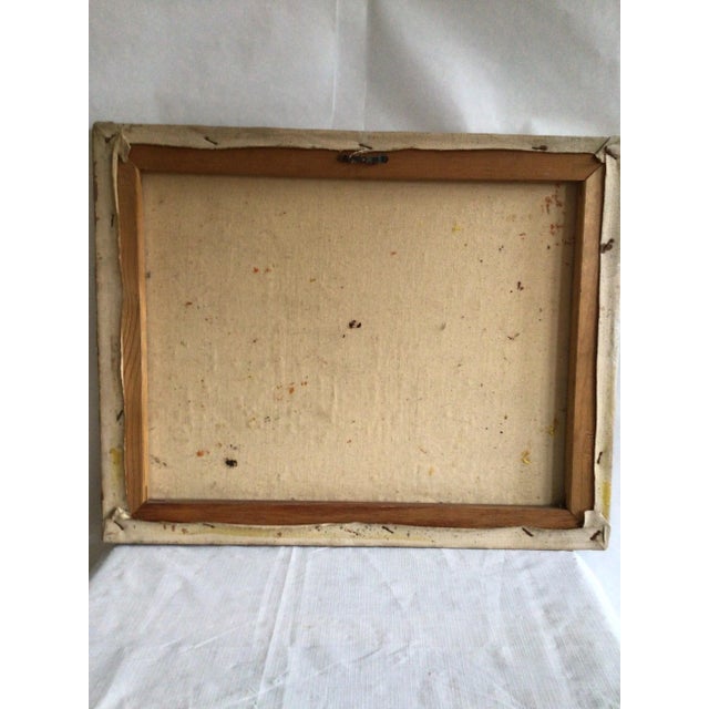 Textile 1950s Abstract Cityscape Oil Painting on Canvas Painting For Sale - Image 7 of 7