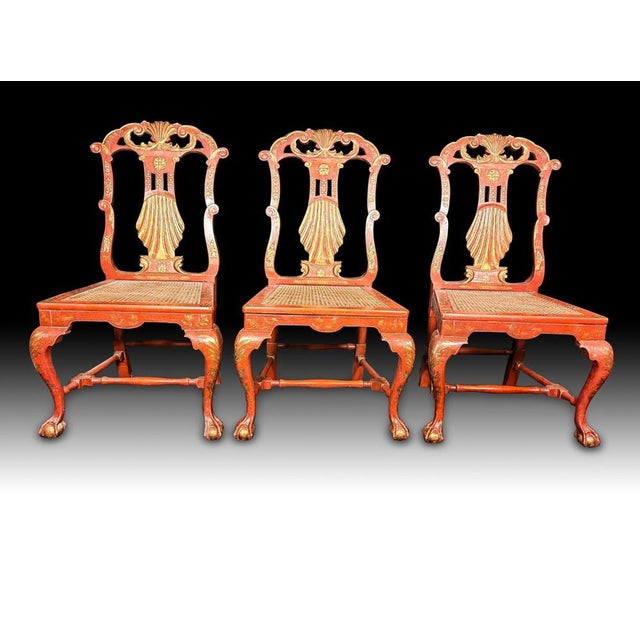 Japanese George II Style Red and Gilt Side Chairs, Set of 6 For Sale - Image 10 of 14