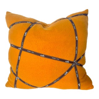 Vintage Orange & Hermes Ribbon Pillow For Sale