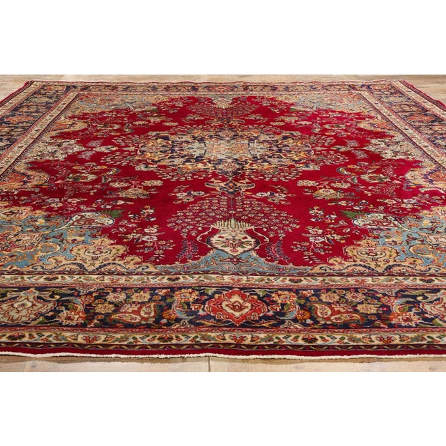 Red Vintage Red Persian Tabriz Rug - 10'01 X 12'07 For Sale - Image 8 of 9
