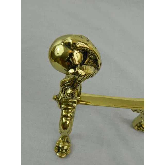 Metal French Brass Fire and Dog Irons or Fire Tools, 19th Century For Sale - Image 7 of 11