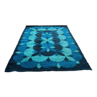 Large Vintage Blue Wool Rug, Spain, 1970s For Sale