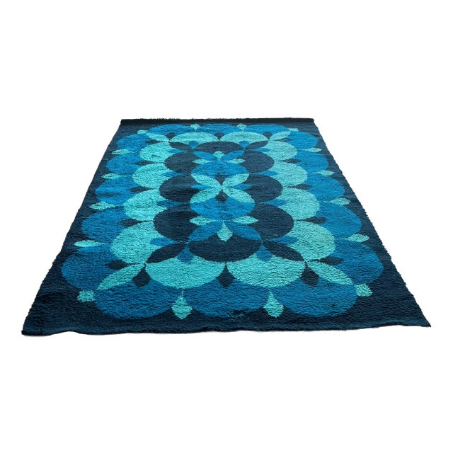 Large Vintage Blue Wool Rug, Spain, 1970s For Sale