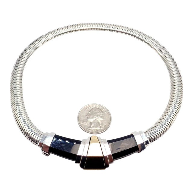 Vintage Cartier 18k Yellow Gold + Silver Art Deco Onyx Necklace For Sale - Image 10 of 11