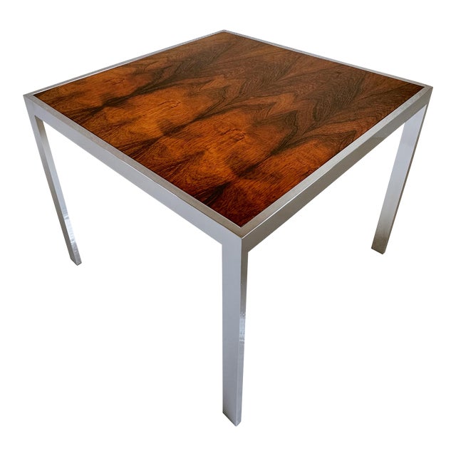 1970s Rosewood and Chrome Side Table in the Style of Florence Knoll For Sale