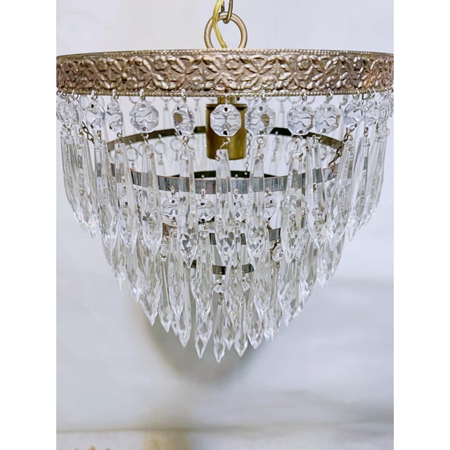 Mid-Century Modern Vintage 1960s Italian Brass Rim Upside Down Layered Chandelier For Sale - Image 3 of 9
